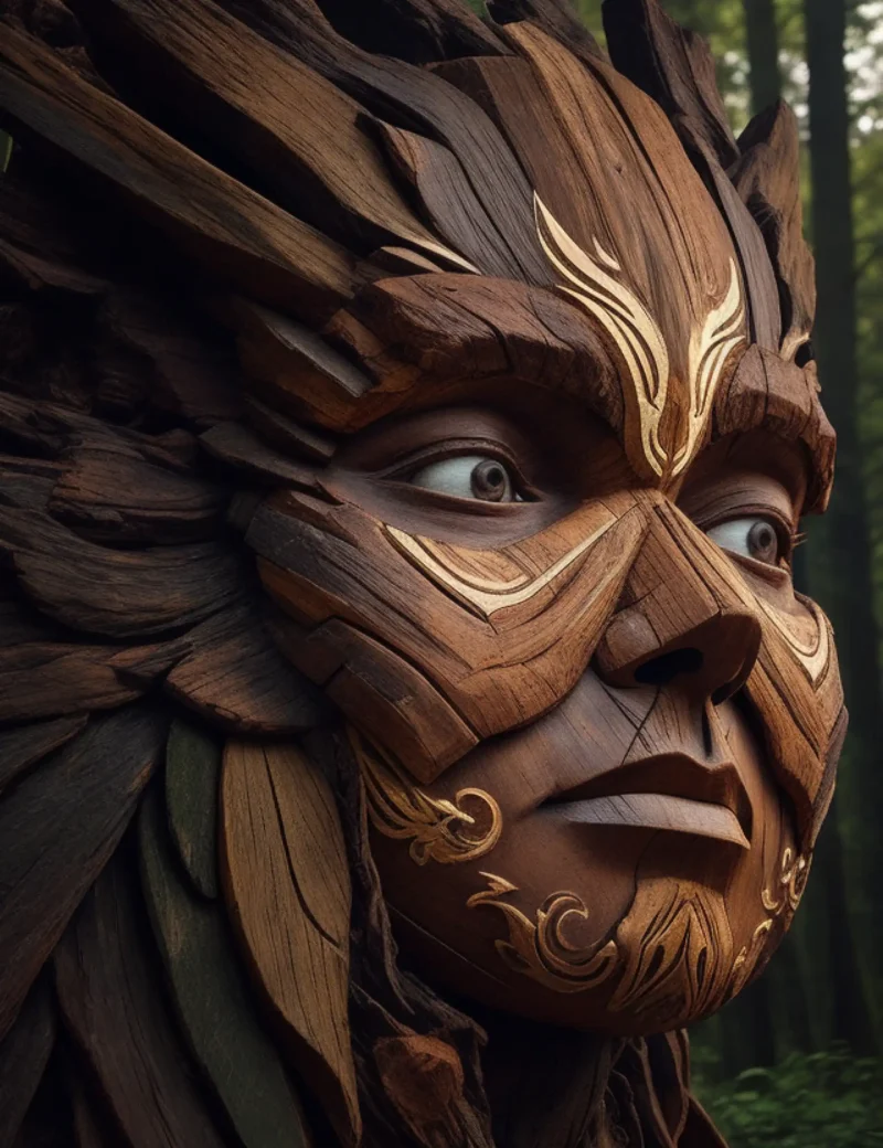 Wood face fusion:木彫りの顔に