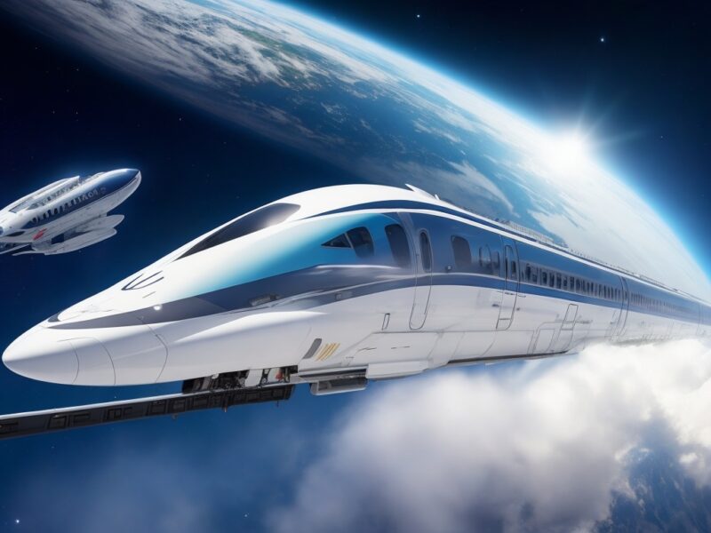 宇宙を走る新幹線のような列車