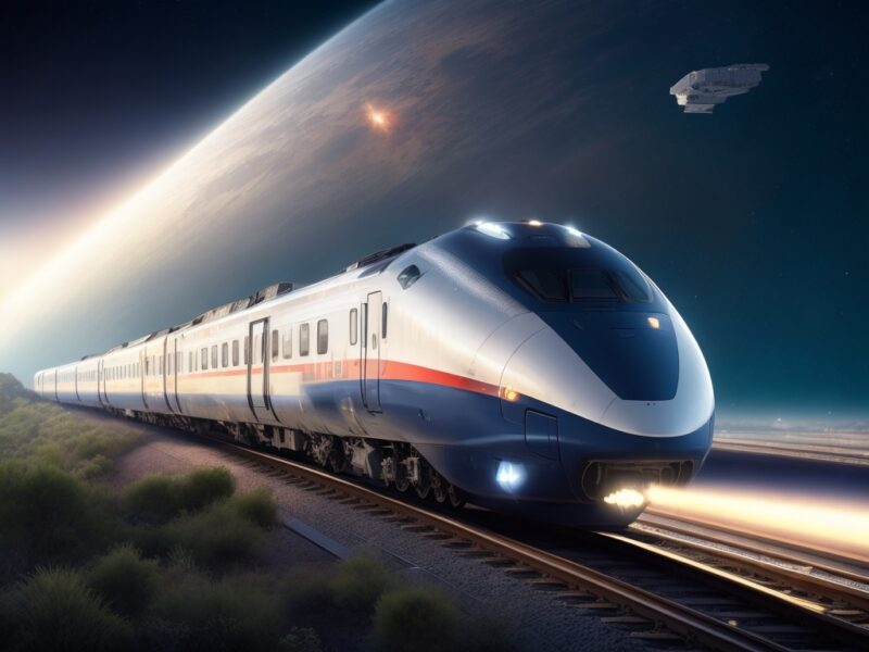 地上を走る宇宙の背景の列車