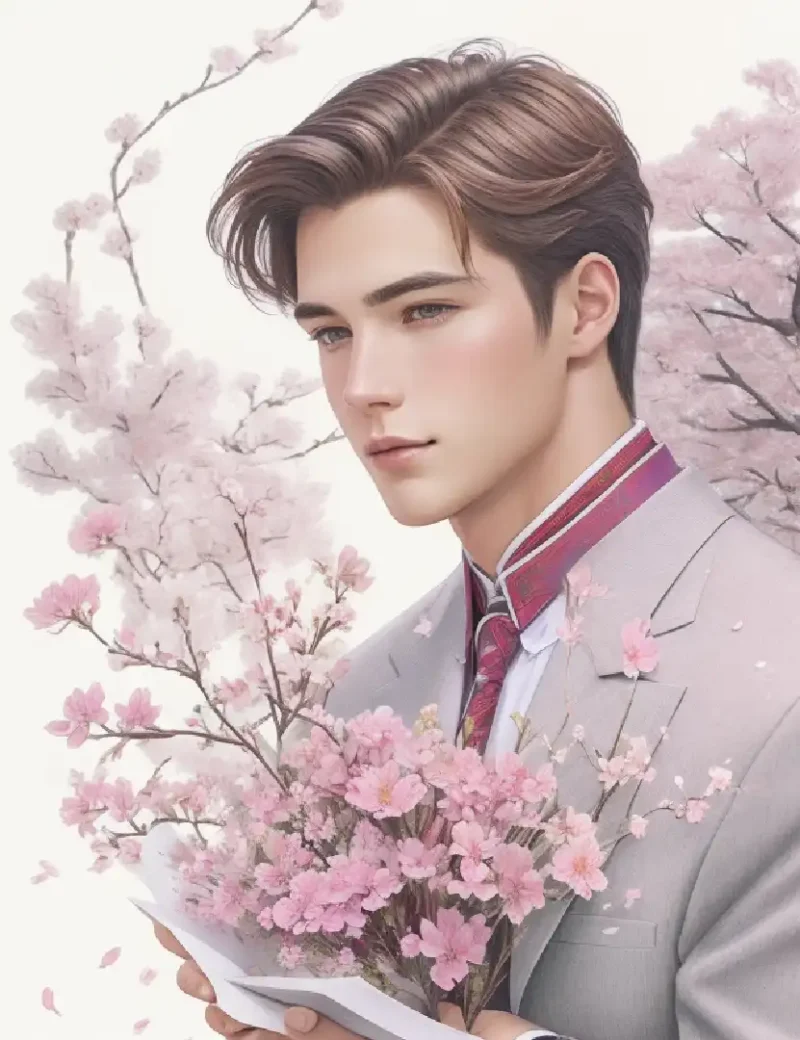 桜の花を贈る男性